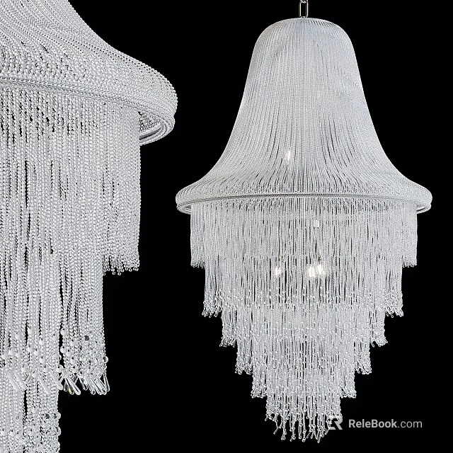 Crystal Fringed Chandelier with Layered Design for Luxury Home Interior Lighting 3d model 