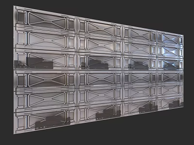 Modern Silver Metal Wall Panel Design Featuring Rectangular Modules And Geometric Patterns 3d model