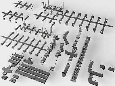 Factory Duct Cable Shelf Central Air Conditioning Ventilation Duct Cable Duct Button Light 3d model