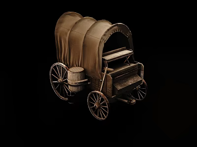 Vintage Carriage With Canopy Top Metal Frame And Wooden Wheels On Reflective Surface 3d model