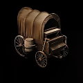 Vintage Carriage With Canopy Top Metal Frame And Wooden Wheels On Reflective Surface