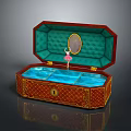 Ornate Red Wooden Jewelry Box With Green Lining And Interior Mirror Design