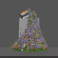 Photo Spot Featuring White Pillar With Rolled Paper Yellow Bow And Colorful Flowers Flowing Down