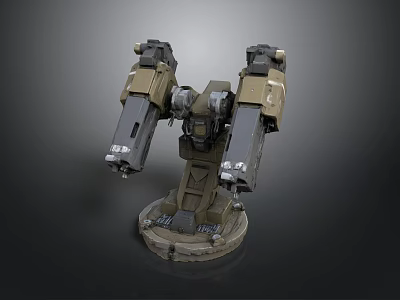 Mechanical Heavy Duty Weapon With Dual Barrels And Stable Base Stand Design 3d model