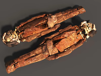 Historical Ancient Mummies Featuring Preserved Skeletons And Textile Wrappings 3d model