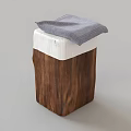 Rustic Wooden Stool With White Seat And Gray Cloth On Top