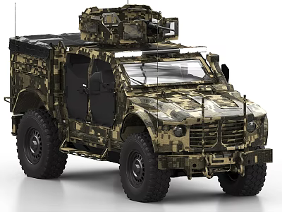 Weapon System Mounted on Camouflage Armored Military Tactical Vehicle with Heavy Duty Design 3d model