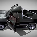 Black Classic Pickup Truck With Open Door Interior Seats And Alloy Wheels