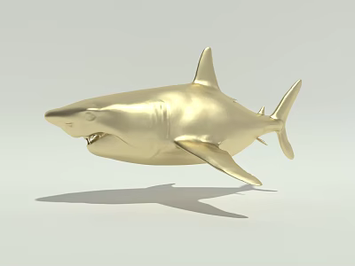 Golden Shark Sculpture Featuring Shiny Metallic Finish and Lifelike Pose 3d model