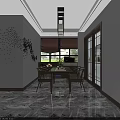 Modern Chinese Style Living And Dining Room With Sofa Coffee Table TV Cabinet And Chandelier