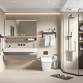 Modern Bathroom Interior Design With Vanity Mirror Toilet Glass Shower Enclosure And Towel Rack