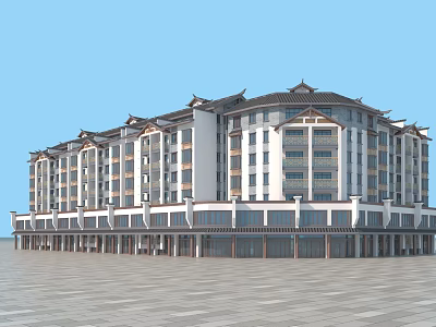 Traditional Ancient Architecture With Multi Storey Design White Walls And Colonnade Square Under Blue Sky 3d model