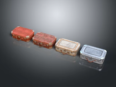 Assorted Vintage Decorative Boxes In Red Brown Beige Blue Tones 3d model