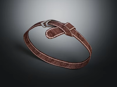 Brown Leather Belt With Metal Buckle And Stitched Design Details 3d model
