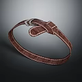 Brown Leather Belt With Metal Buckle And Stitched Design Details