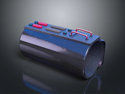 Shiny Black Cylindrical Mechanical Equipment With Red Buttons And Tubular Parts 3d model