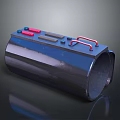 Shiny Black Cylindrical Mechanical Equipment With Red Buttons And Tubular Parts