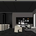 Modern Office Interior Design With Sofa Coffee Table Bookshelves And Large Windows