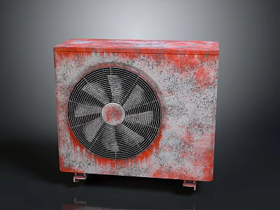 Rusty Red And Gray Industrial Fan Unit With Metal Casing And Base Stands 3d model