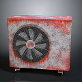Rusty Red And Gray Industrial Fan Unit With Metal Casing And Base Stands
