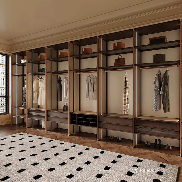Custom Built in Wardrobe With Hanging Clothes Storage Boxes And Shoes 3d model