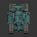 Blue Mechanical Tank Featuring Cannon Tracks Top Antenna And Detailed Design