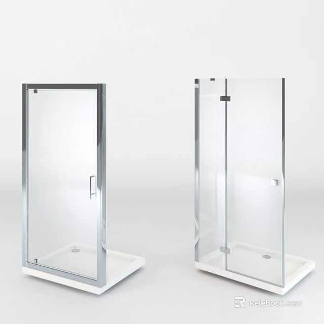 Modern Shower Sauna Enclosures With Glass Doors And Metal Frames On White Bases 3d model 