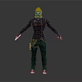 3D Character Costume Featuring Black Coat Red Suspenders Beard White Gloves Jeans Red Sneakers