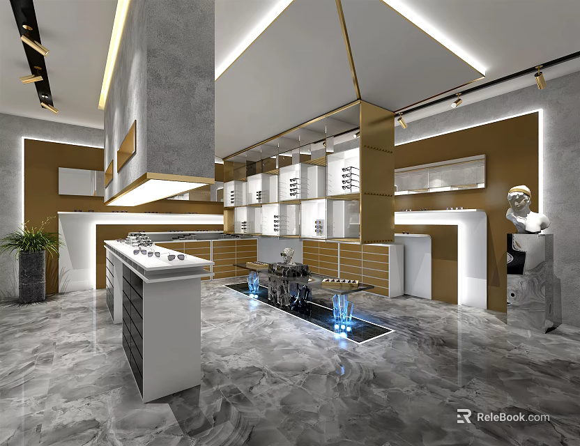 Modern Luxury Kitchen Showroom With Elegant Cabinets Island Counter And Appliances 3d model 
