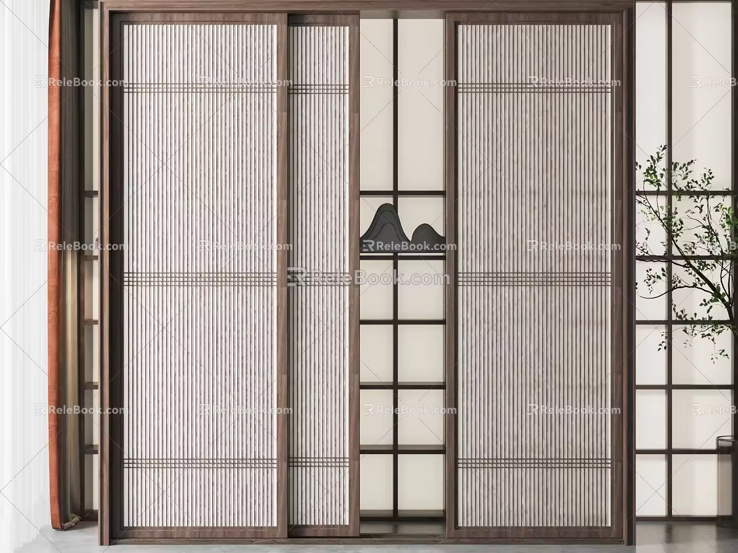 New Chinese-style sliding door 3d model