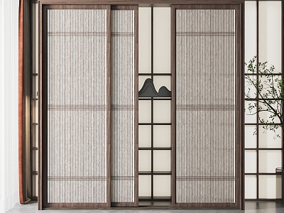 New Chinese-style sliding door 3d model