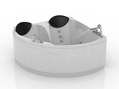 Modern Round White Bathtub with Black Cushions and Silver Faucet Controls 3d model