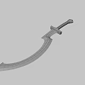 Golden Curved Sword With Shiny Metallic Blade And Black Handle Design