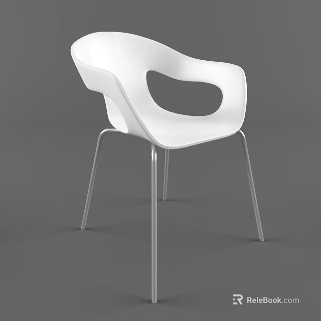 White Modern Armchair With Curved Design And Metal Legs For Living Room 3d model 