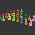 Red And Yellow Chess Pieces Arranged On Black Surface With Clear Reflections 3d model