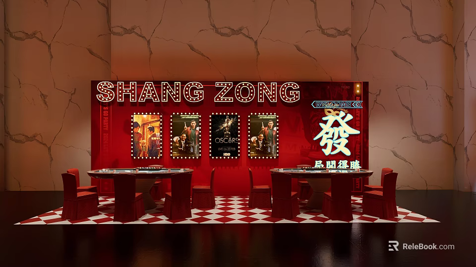 SHANG ZONG Fa Themed Photo Check-in Spot With Red Background And Stamp Style Decorations 3d model 