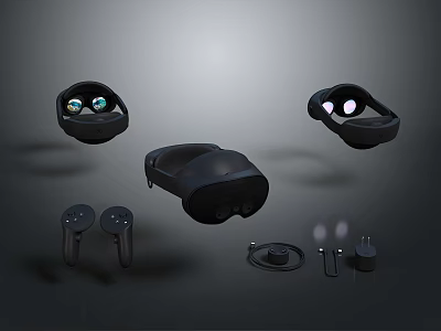Modern Wireless VR Headset Set With Controllers And Charging Accessories For Daily Electronic Appliances 3d model
