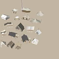 Various Camping Tents With Different Designs And Outdoor Furniture Accessories