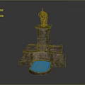 Moss Covered Garden Ornament Featuring Elephant Statue on Stone Pedestal with Blue Water Basin