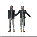 Elderly Men In Dark Jackets Light Pants And Brown Shoes Gesturing With Extended Arms