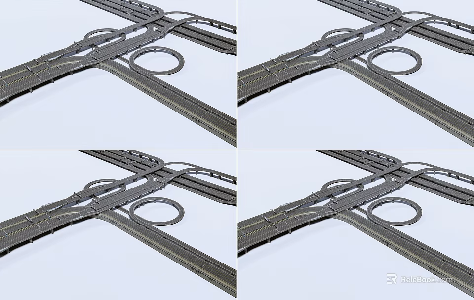 Complex Road And Railway Track Intersection Structure With Multiple Tracks And Crossover Design 3d model 