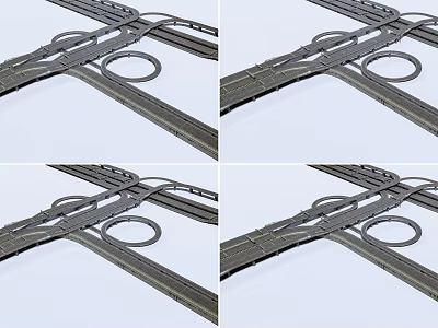 Complex Road And Railway Track Intersection Structure With Multiple Tracks And Crossover Design 3d model