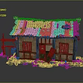 Old Chinese Cottage Model with Broken Roof Tiles Wooden Mud Walls Windows and Weeds