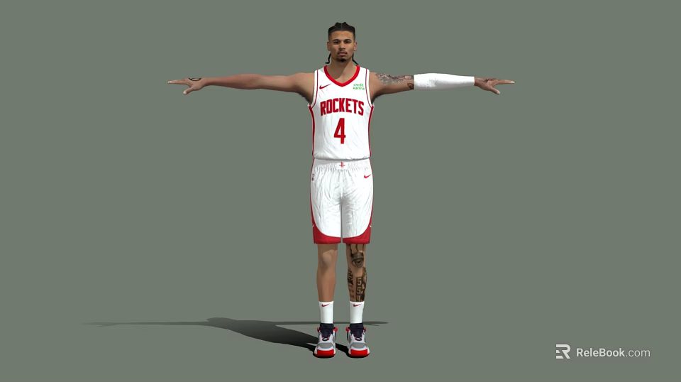 A Man Wearing White Rockets Number 4 Jersey With Arm Sleeve And Tattoos Standing Arms Outstretched 3d model 