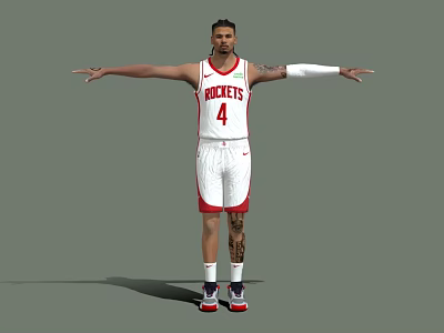 A Man Wearing White Rockets Number 4 Jersey With Arm Sleeve And Tattoos Standing Arms Outstretched 3d model
