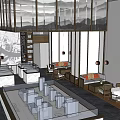 Elegant Sales Office Interior With Model Display Sofa Seating And Pendant Lights