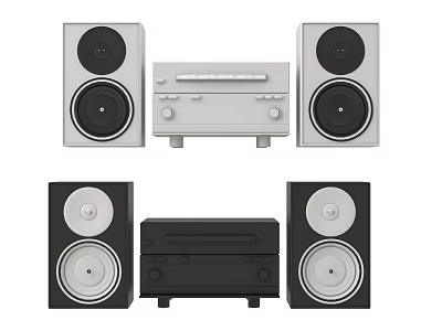 Silver and Black Home Audio Speakers System With Left Right Units and Central Console 3d model
