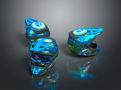 Blue Sports Helmets With Colorful Patterns And Reflective Modern Design 3d model