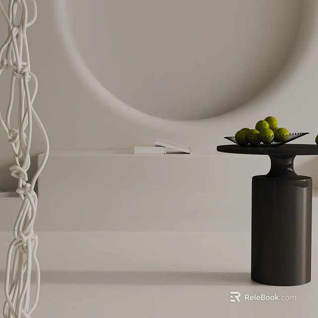Black Side Table With Green Fruits And White Knotted Rope Decoration 3d model 