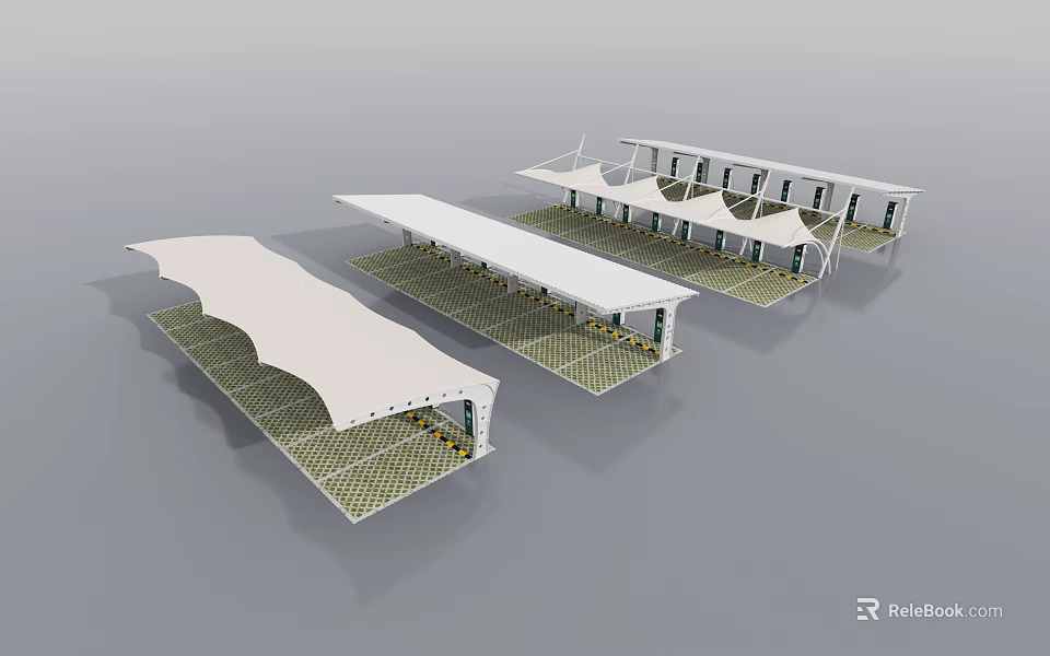 Modern White Canopy Structures For Outdoor Parking Area With Different Designs 3d model